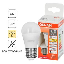 Лампа светодиодная Osram шар 9Вт 806Лм E27 теплый белый свет