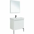 Тумба с раковиной Aquanet Nova Lite 75 см подвесная 2 дверцы, белая глянцевая