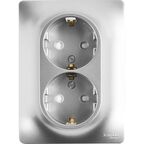Розетка двойная встраиваемая Systeme Electric Glossa с заземлением со шторками в сборе цвет алюминий
