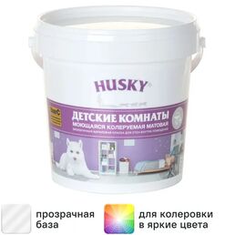Краска для детских комнат Husky моющаяся матовая прозрачная база С 0.9 л