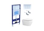 Подвесной унитаз с инсталляцией и кнопкой Aquatek Лея SET AQUATEK ЛЕЯ-009 4в1 безободковый, с крышкой микролифт, белый, кнопка белая