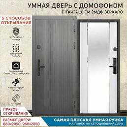Дверь входная с Умным Эл. замком Gimmel F88 металлическая Е-Тайга 10 см 2МДФ Зеркало 2050х860 Правая