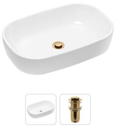 Комплект 2 в 1 Lavinia Boho Bathroom Sink 21520792: накладная фарфоровая раковина 54 см, донный клапан