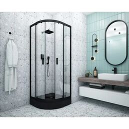 Душевой уголок Метакам 1/4 круга 80x80 см черный профиль прозрачное стекло раздвижной