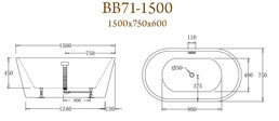 Акриловая ванна BelBagno BB71-1500 150x75 белая