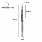 Фреза спиральная двухзаходная конусная сферическая XCAN 0,75х20,5х4х50 мм, покрытие TiALN