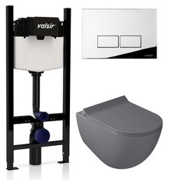 Комплект унитаз с инсталляцией Valsir KIT VSCR 7317GM Slim P3 + сиденье + кнопка хром глянцевый