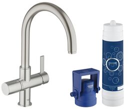 Комплект со смесителем для кухни GROHE Blue (фильтрация, C-излив), суперсталь (33249DC1)