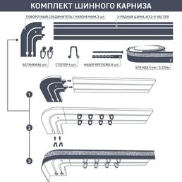 Карниз двухрядный составной Флора 300 см пластик цвет белый глянец