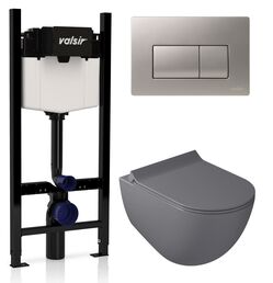 Комплект унитаз с инсталляцией Valsir KIT VSCrM 7317GM Slim P1 + сиденье + кнопка хром матовый